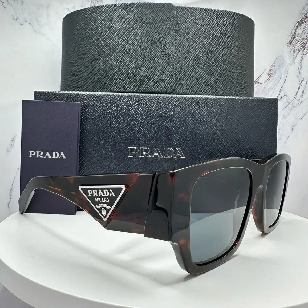 New PRADA Sunglasses Brown Root Tortoise Square Men's Plaque Logo - Picture 1 of 16